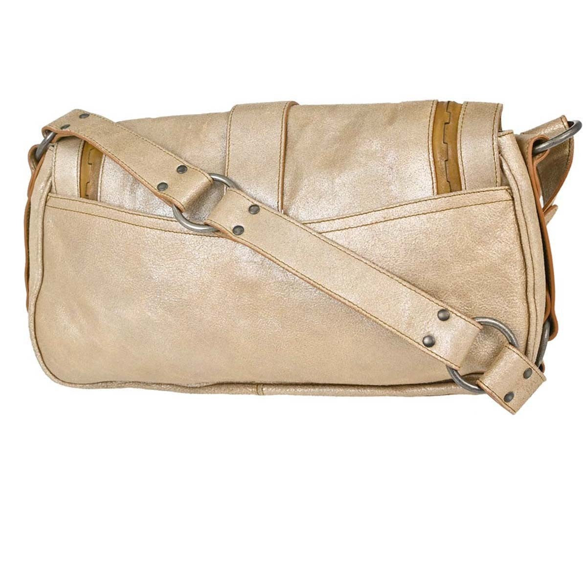 Christian Dior Vintage Gaucho Double Saddle Leather Gold Leather Handbag (Pre-Owned)