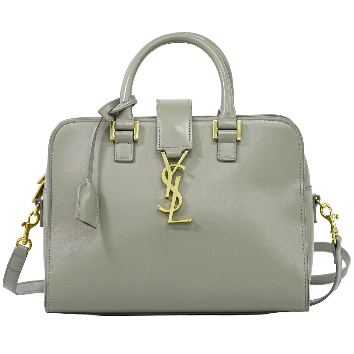 Saint Laurent Monogram Cabas Leather Gray Leather Tote Bag Bag (Pre-Owned)