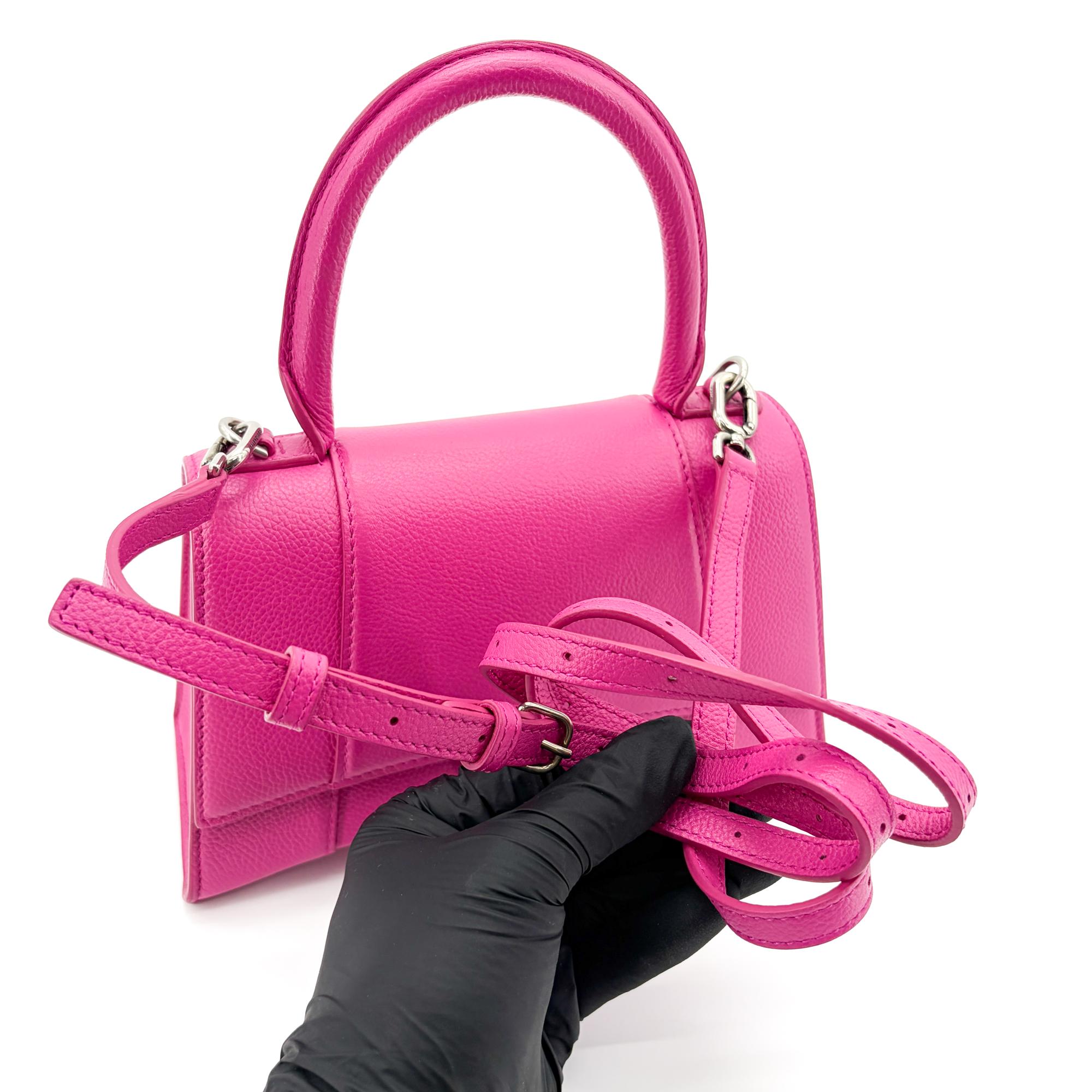 Balenciaga Hourglass Top Handle Leather With Crystals Pink Leather Handbag (Pre-Owned)
