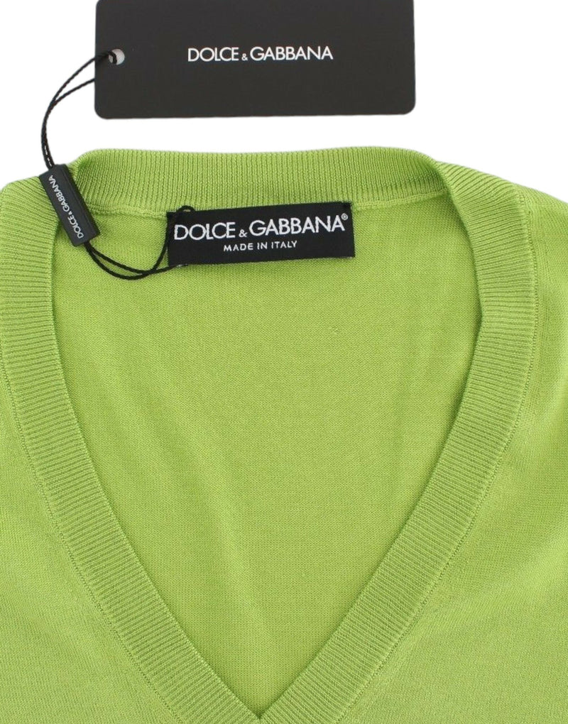 Dolce & Gabbana Green Wool V-neck Pullover Sweater Women's Top