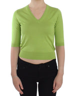 Dolce & Gabbana Green Wool V-neck Pullover Sweater Women's Top