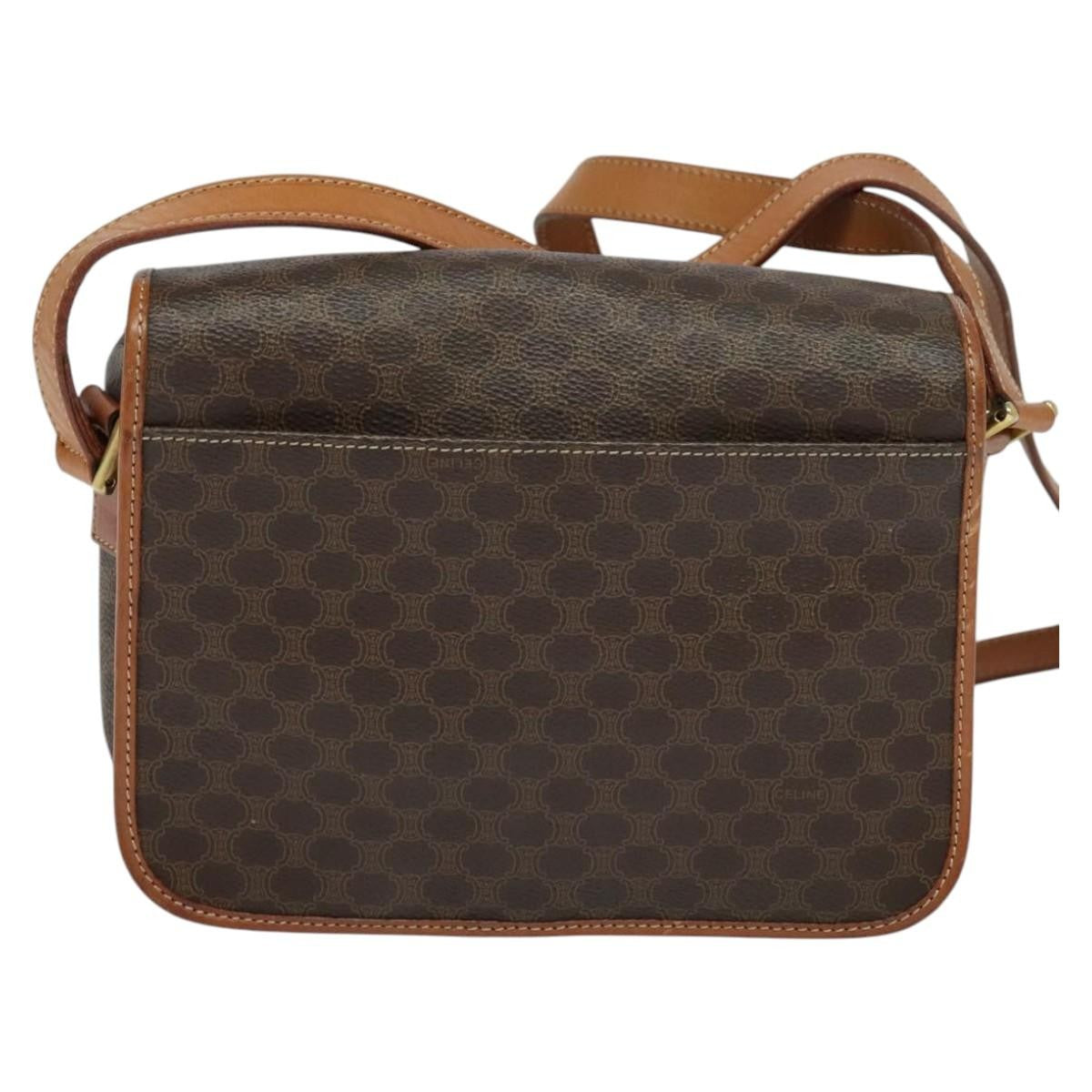 Celine Vintage Macadam Circle Logo Canvas And Leather Brown Canvas Shoulder Bag Bag (Pre-Owned)
