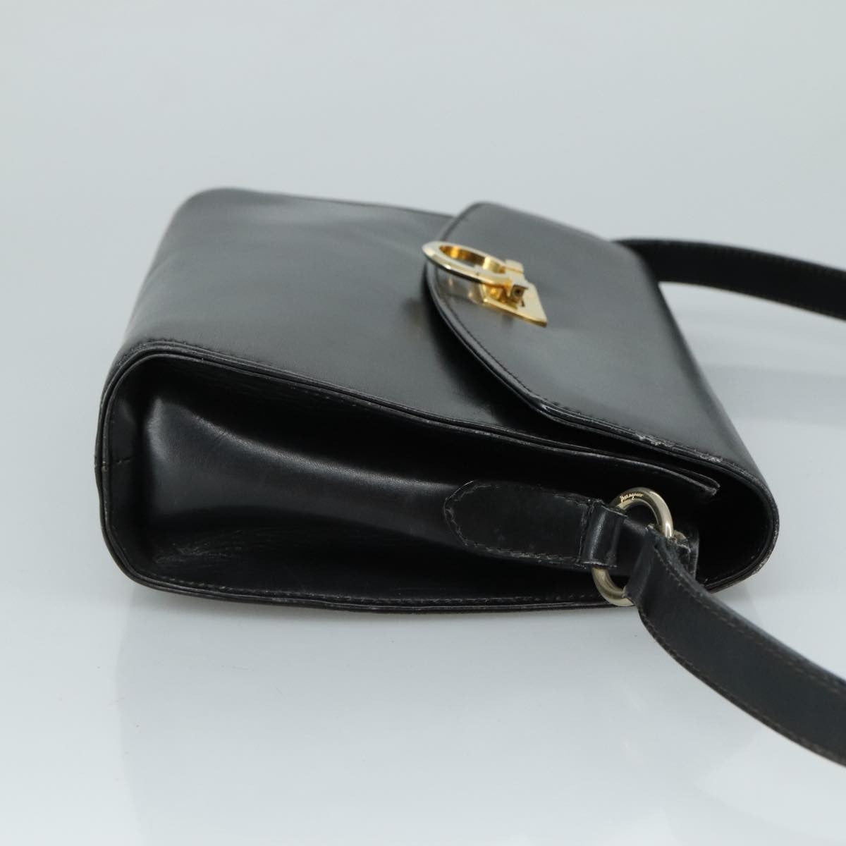 Salvatore Ferragamo Gancini Flap Leather Black Leather Shoulder Bag Bag (Pre-Owned)