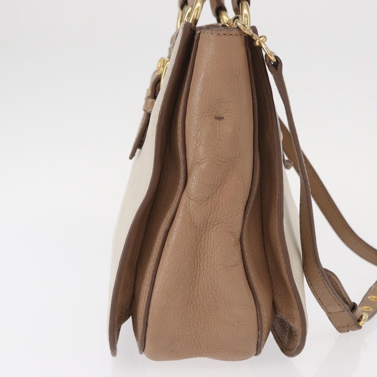 Miu Miu Madras Convertible Lock Tote Leather Beige Leather Handbag (Pre-Owned)