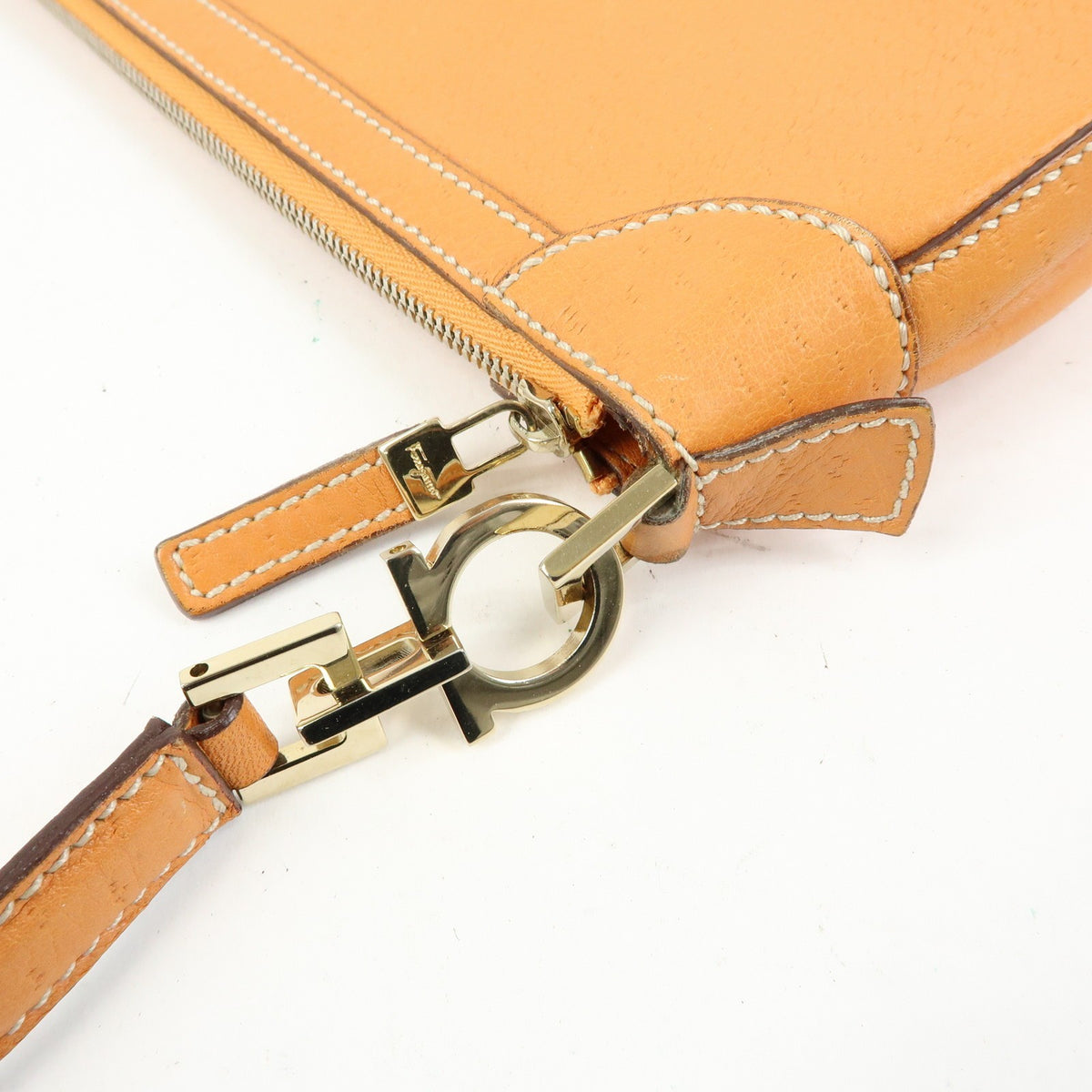 Salvatore Ferragamo Gancini Top Handle Leather Orange Leather Handbag (Pre-Owned)