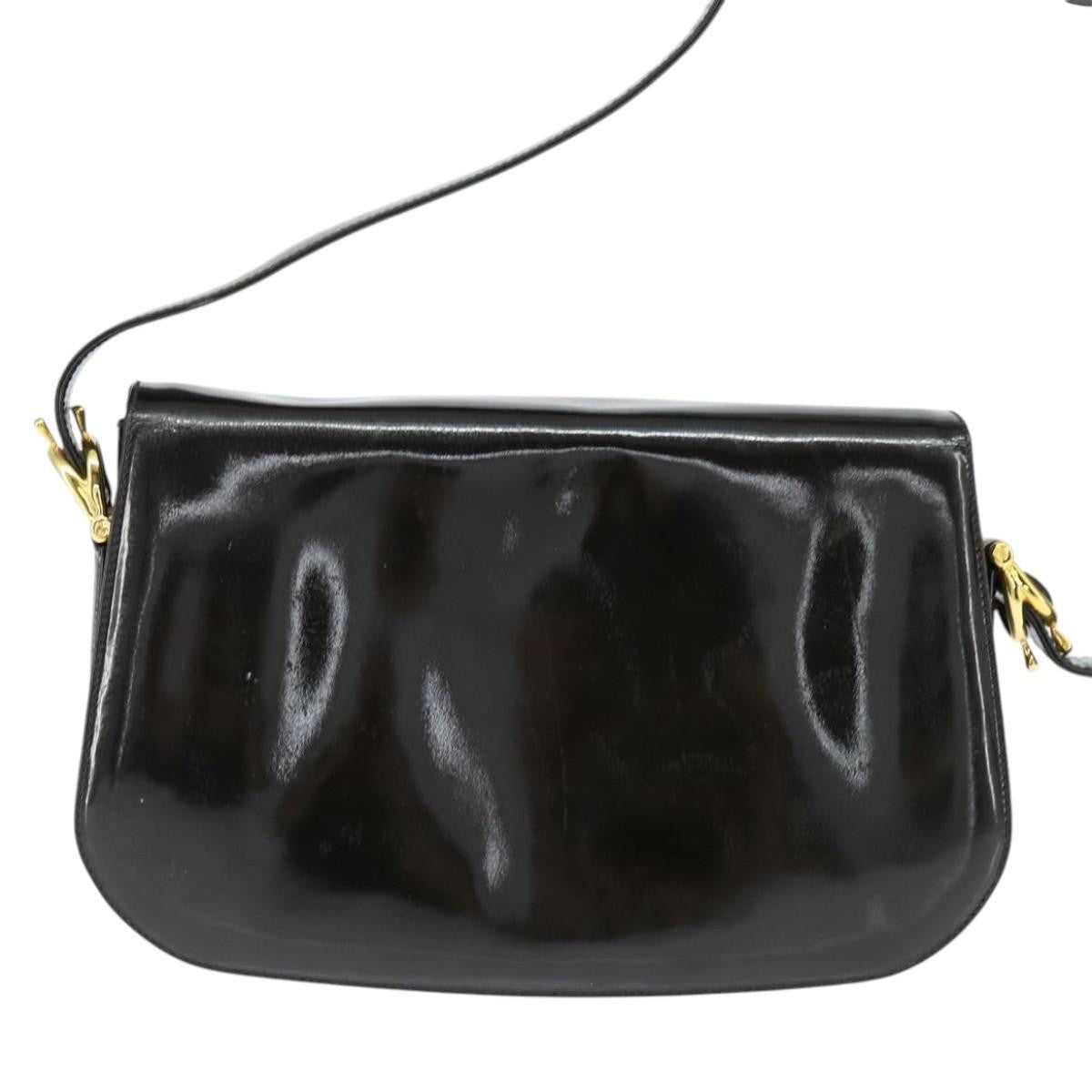 Celine Vintage Carriage Flap Clutch Leather Black Patent_Leather Shoulder Bag Bag (Pre-Owned)