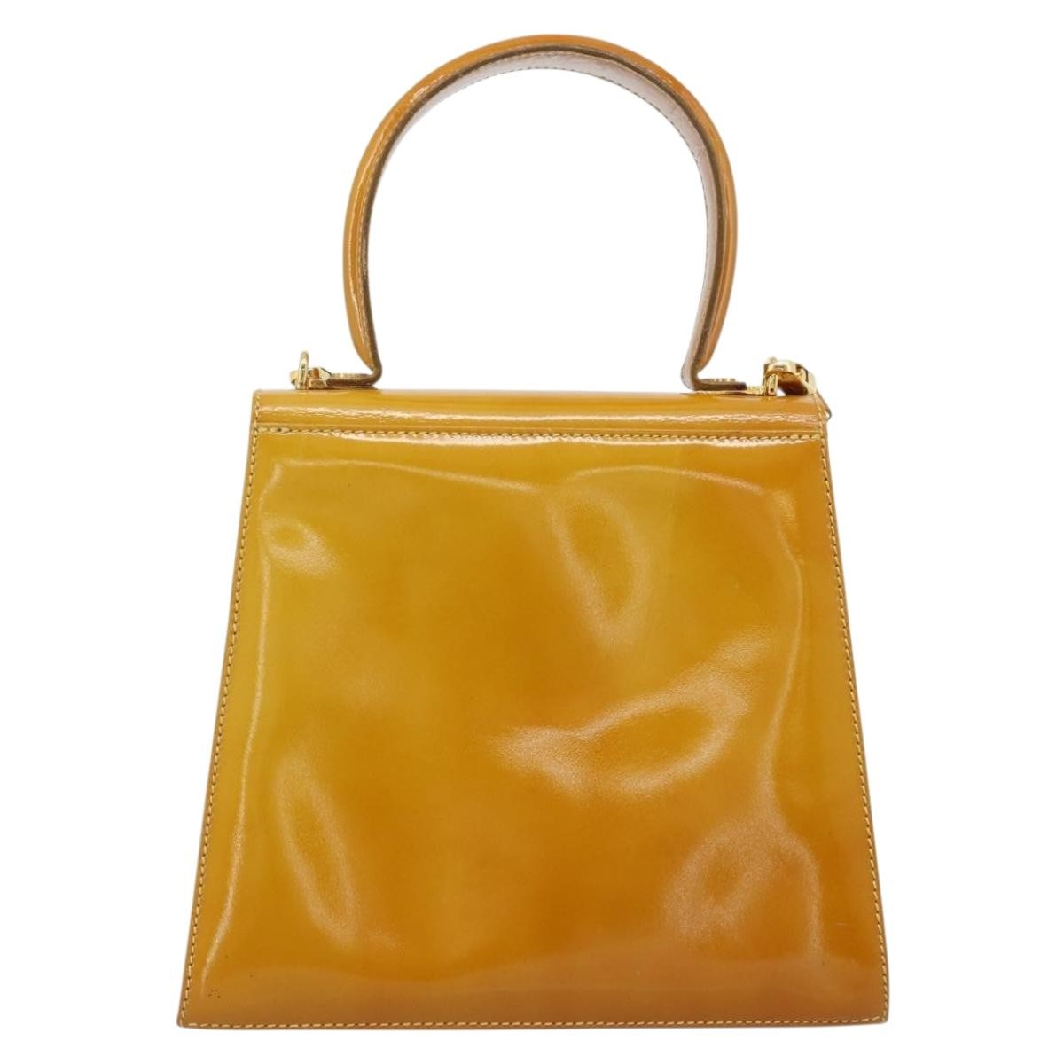Salvatore Ferragamo Gancini Patent Leather Yellow Patent_Leather Handbag (Pre-Owned)