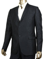 Gucci Men's Emerald Jacquard Dylan 60 Black Wool Silk 2 Buttons Jacket