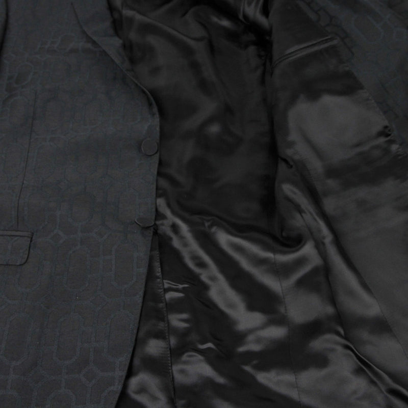 Gucci Men's Emerald Jacquard Dylan 60 Black Wool Silk 2 Buttons Jacket