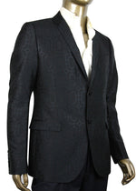 Gucci Men's Emerald Jacquard Dylan 60 Black Wool Silk 2 Buttons Jacket