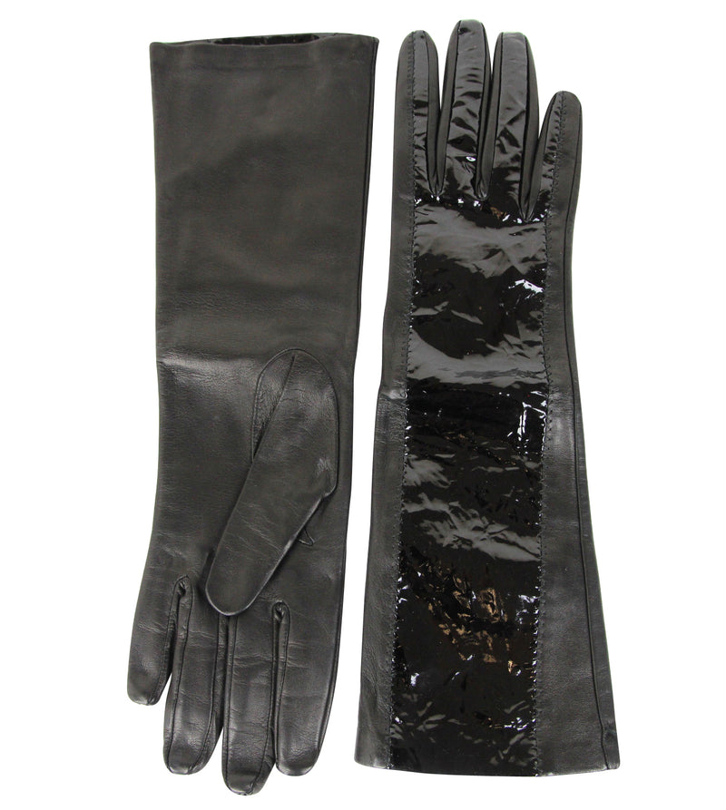 Bottega Veneta Women's Black Leather / Patent Leather Long Gloves 322693 1000