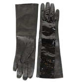 Bottega Veneta Women's Black Leather / Patent Leather Long Gloves 322693 1000