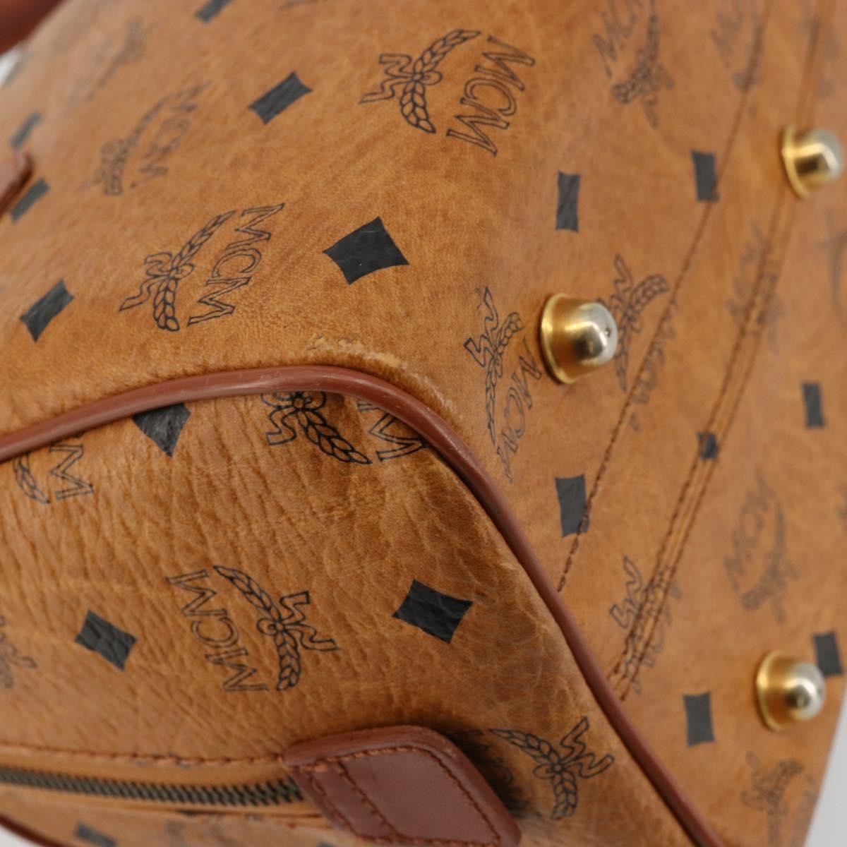 MCM Vicetos Logogram Boston Brown Leather Travel Bag Bag (Pre-Owned)