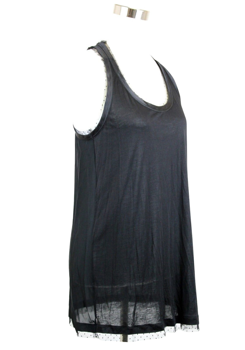 Gucci Women's Jersey Racerback Black Viscose Tank With Silk Tulle Detail