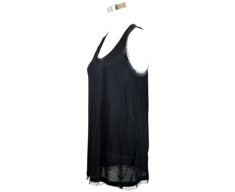 Gucci Women's Jersey Racerback Black Viscose Tank With Silk Tulle Detail