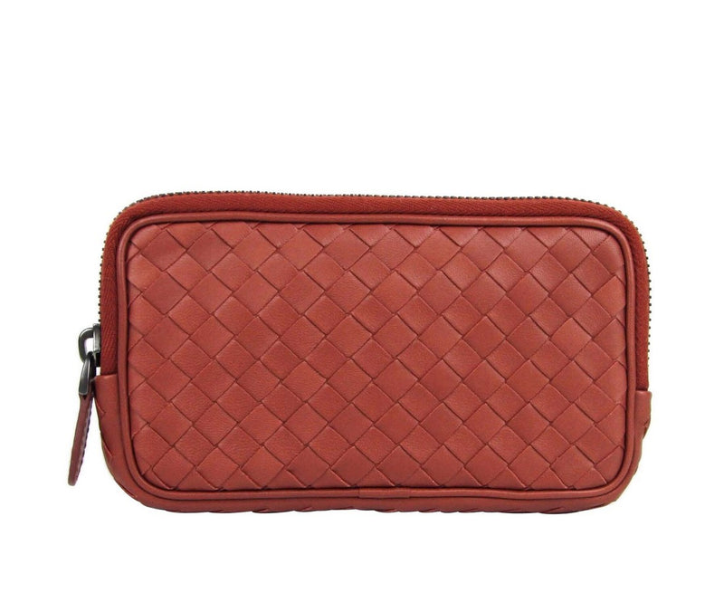 Bottega Veneta Unisex Smartphone Case Rust Red Woven Leather Coin Purse