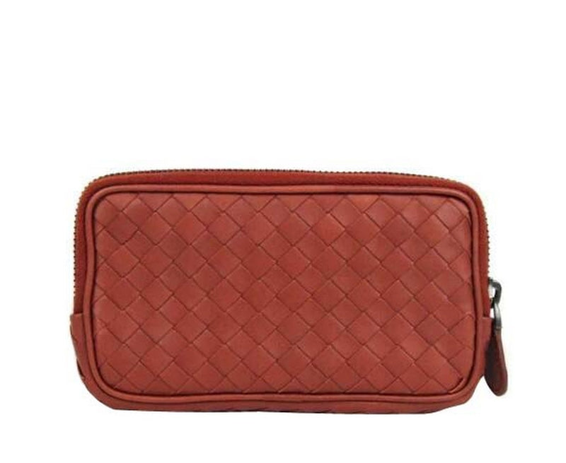 Bottega Veneta Unisex Smartphone Case Rust Red Woven Leather Coin Purse