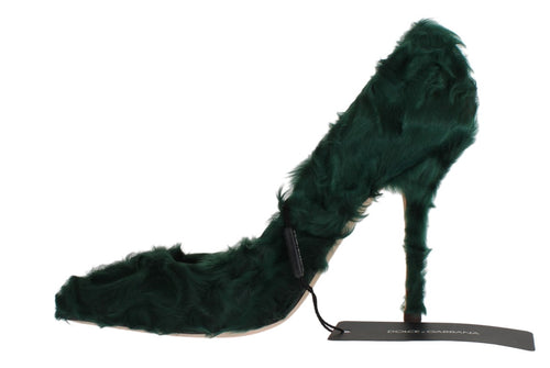 Dolce & Gabbana Elegant Green Xiangao Fur Leather Women's Pumps