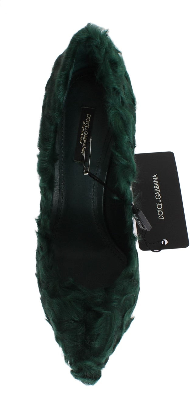 Dolce & Gabbana Green Xiangao Lamb Fur Leather Women's Pumps