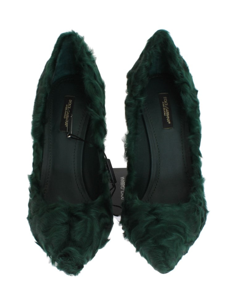 Dolce & Gabbana Elegant Green Xiangao Fur Leather Women's Pumps