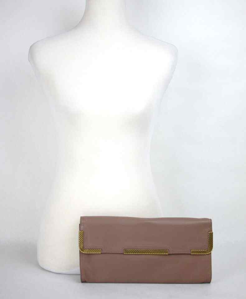 BOTTEGA VENETA Women's Leather Wristlet Clutch Bag Gold Detail Mauve