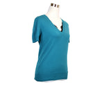 Gucci Women's Top Lace Teal Rayon Cotton Nylon V-Neck Sweater Detail