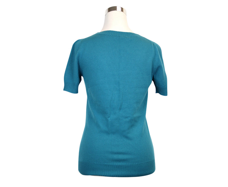 Gucci Women's Top Lace Teal Rayon Cotton Nylon V-Neck Sweater Detail
