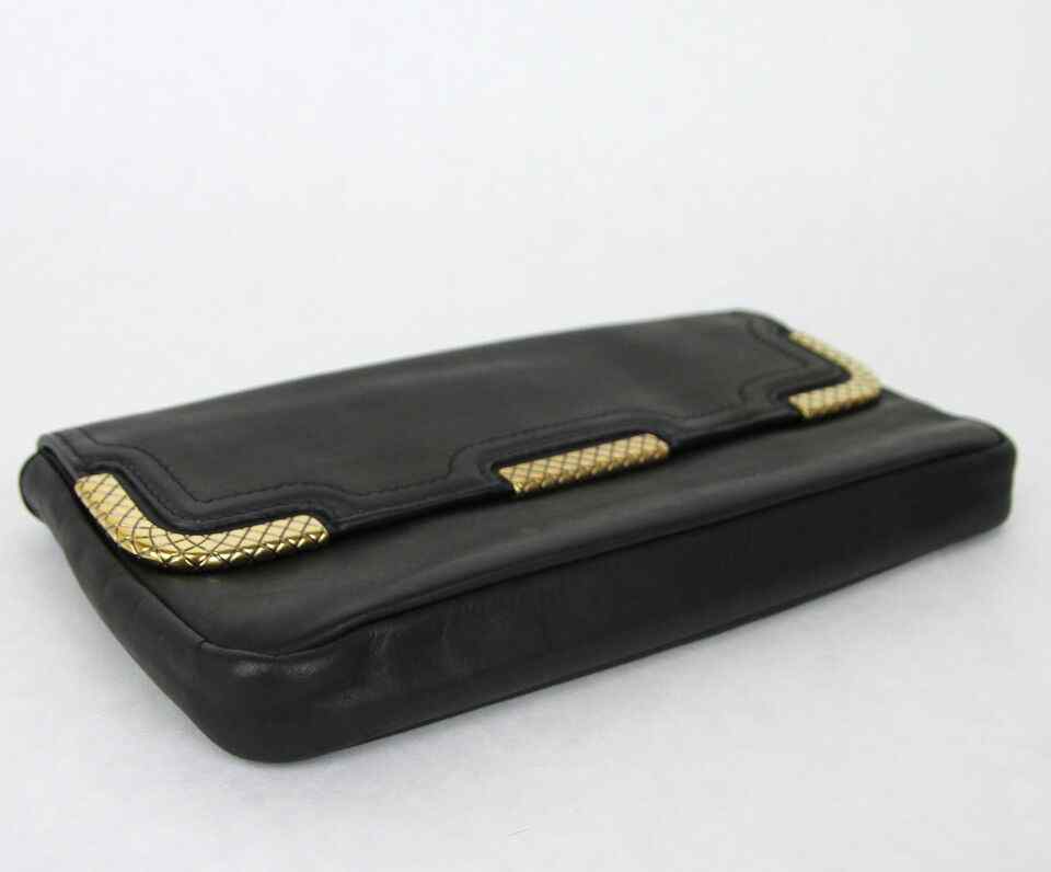 Bottega Veneta Women's Leather Clutch Bag w/Woven Detail Black