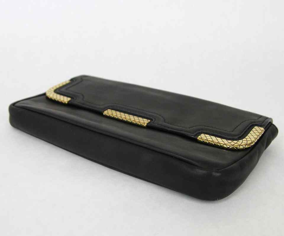 Bottega Veneta Women's Leather Clutch Bag w/Woven Detail Black