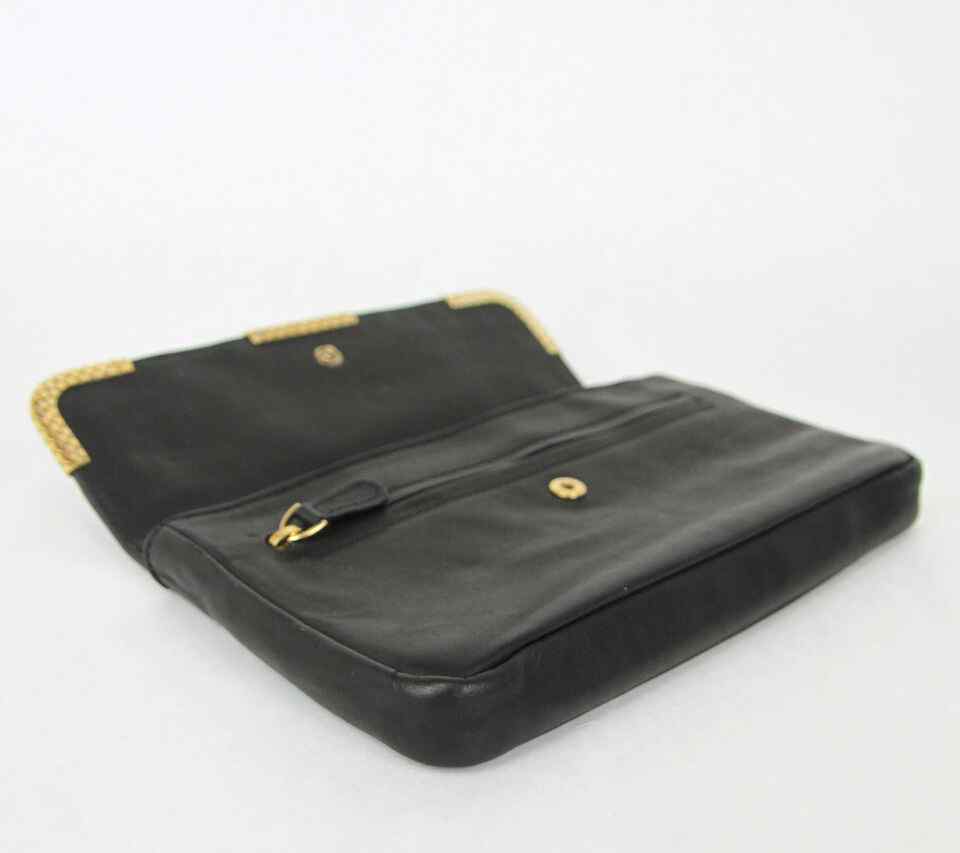 Bottega Veneta Women's Leather Clutch Bag w/Woven Detail Black