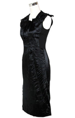 Bottega Veneta Women's Silk Pattern Black Wool Polyamide Dress Ruffle Detail