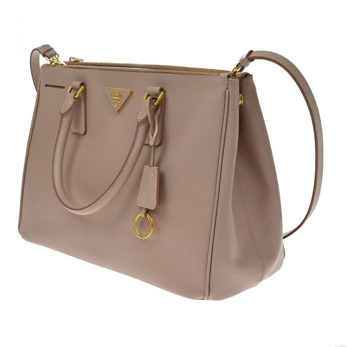 Prada Double Zip Lux Saffiano Leather Pink Leather Tote Bag Bag (Pre-Owned)