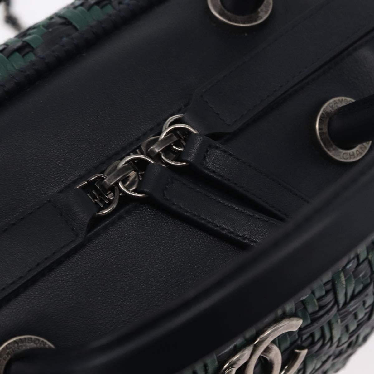 Chanel Convertible Chain Bowler Woven Calfskin Green Leather Handbag (Pre-Owned)