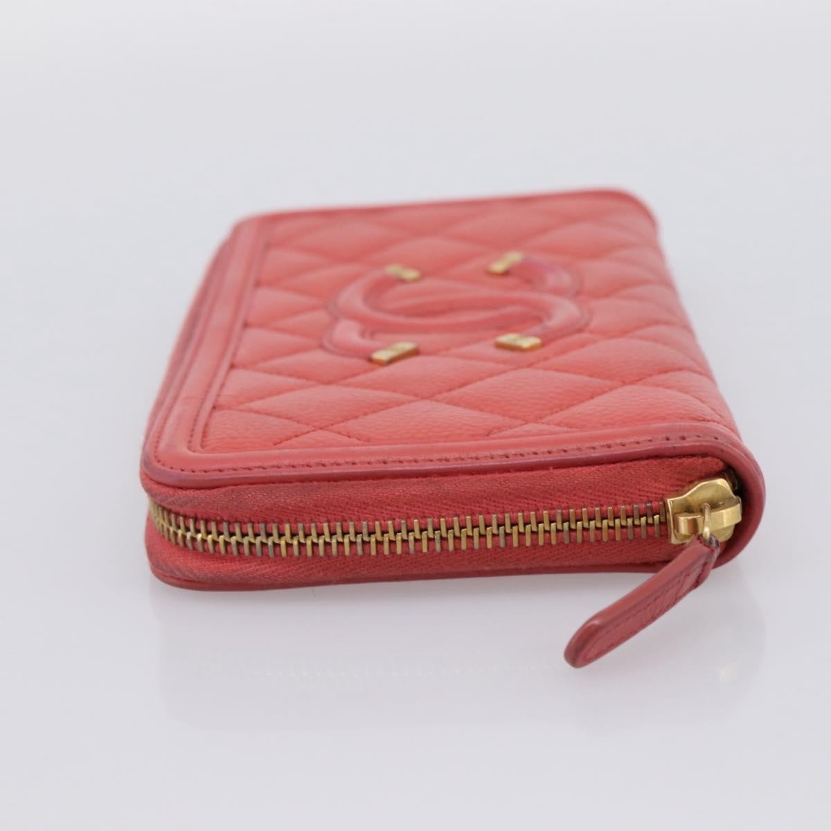 Chanel Filigree Zip Around Quilted Caviar Orange Calfskin Wallets Accessory (Pre-Owned)