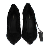 Dolce & Gabbana Black Xiangao Lamb Fur Leather Women's Pumps