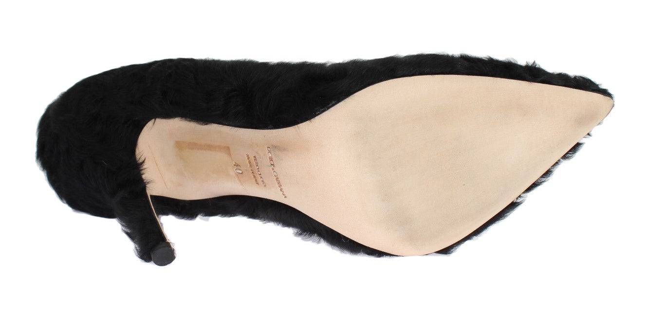 Dolce & Gabbana Black Xiangao Lamb Fur Leather Women's Pumps