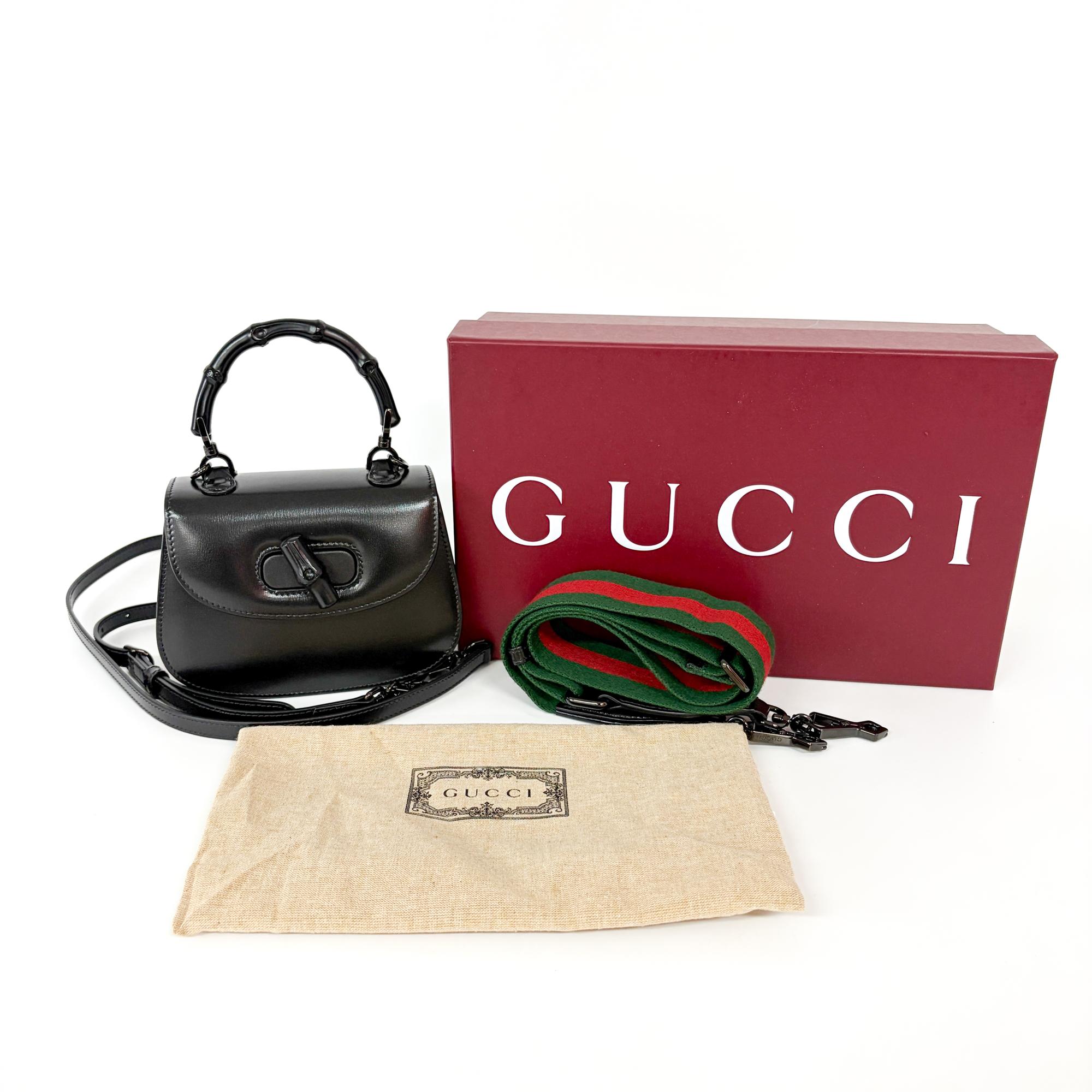 Gucci Bamboo 1947 Top Handle Leather Black Leather Handbag (Pre-Owned)