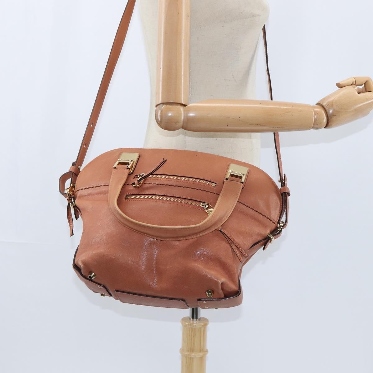Chloe Angie Tote Leather Brown Leather Tote Bag Bag (Pre-Owned)