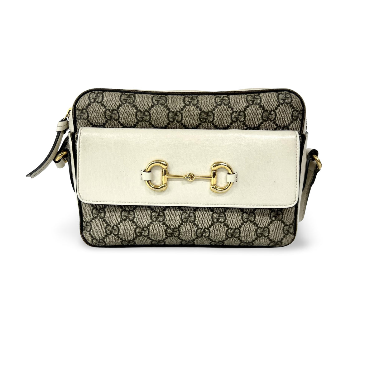 Gucci Horsebit 1955 Flap Pocket Camera Gg Coated Canvas And Leather Beige Canvas Shoulder Bag Bag (Pre-Owned)