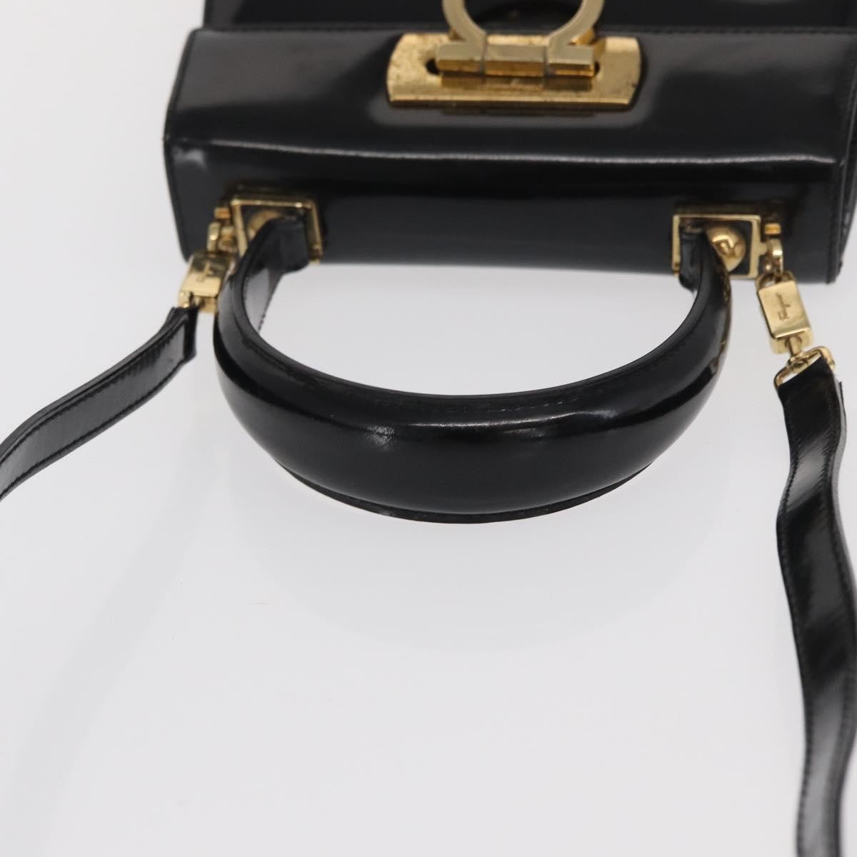 Salvatore Ferragamo Gancini Convertible Top Handle Patent Leather Black Patent_Leather Handbag (Pre-Owned)