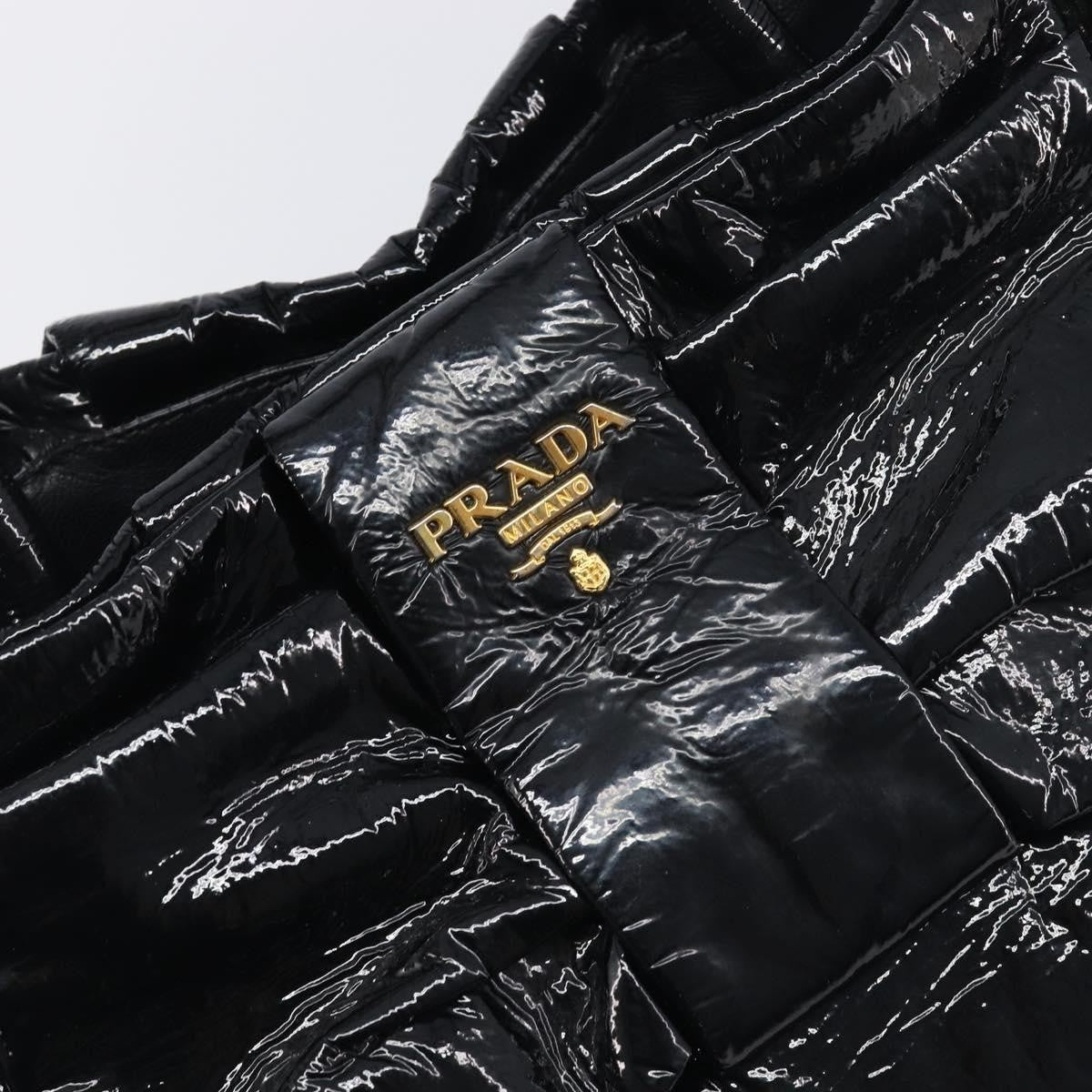 Prada Bow Top Handle Patent Leather Black Patent_Leather Handbag (Pre-Owned)