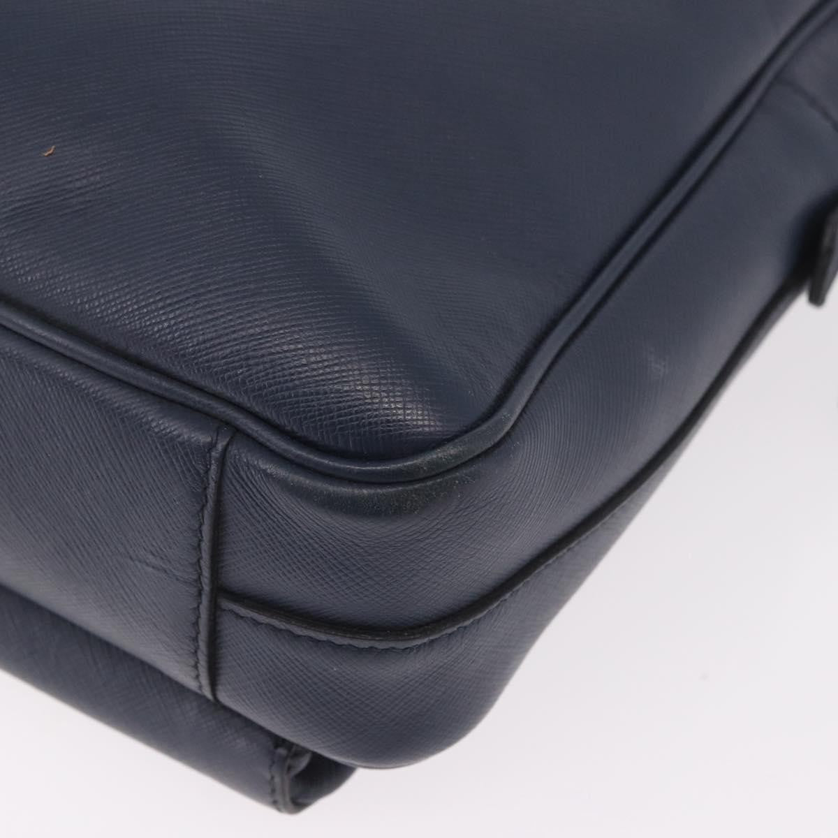 Prada Briefcase Leather Blue Leather Briefcase Bag (Pre-Owned)