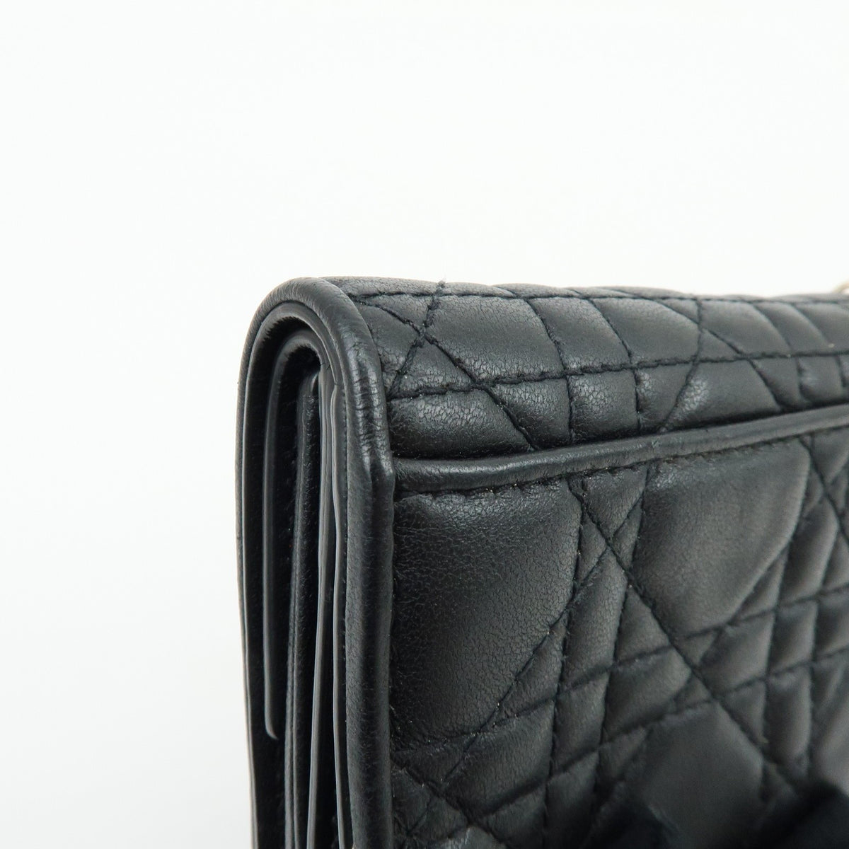 Christian Dior Lady Dior Lotus Cannage Quilt Lambskin Black Leather Wallets Accessory (Pre-Owned)