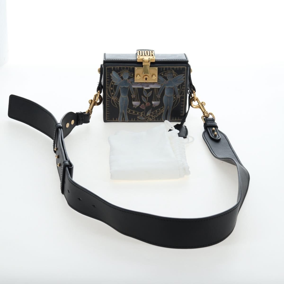 Christian Dior Dioraddict Lockbox Printed Leather Black Leather Shoulder Bag Bag (Pre-Owned)
