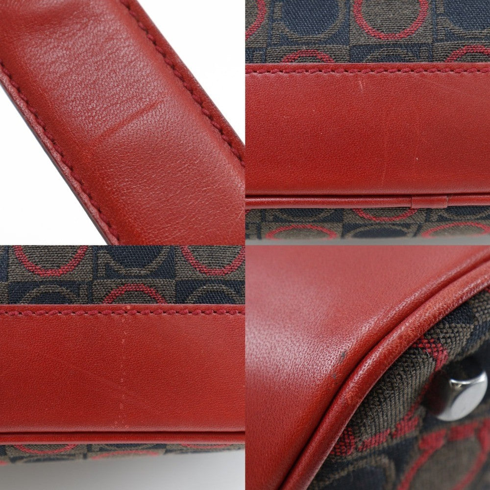 Salvatore Ferragamo Gancini Canvas Red Canvas Shoulder Bag Bag (Pre-Owned)