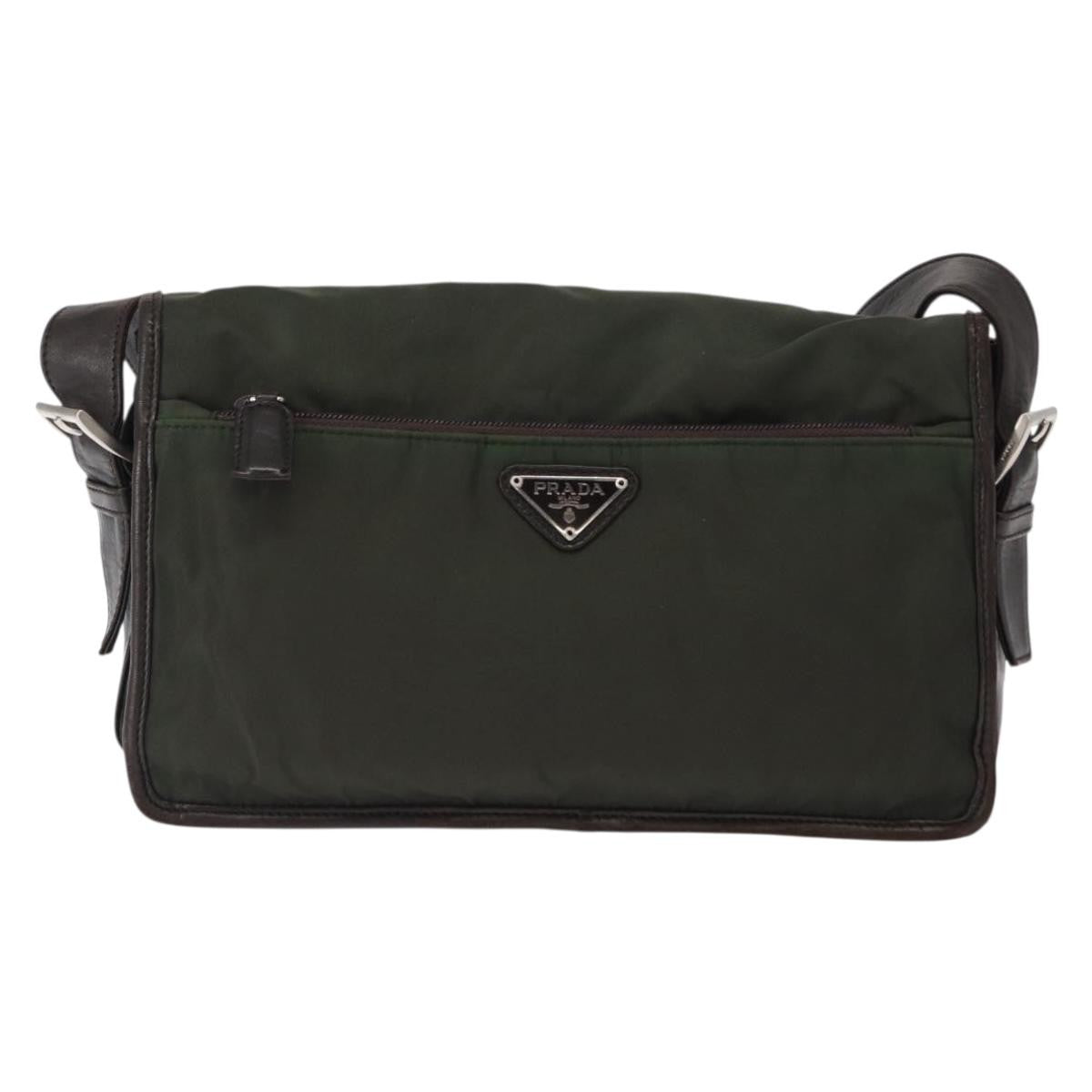 Prada Double Buckle Flap Messenger Tessuto Khaki Nylon Shoulder Bag Bag (Pre-Owned)