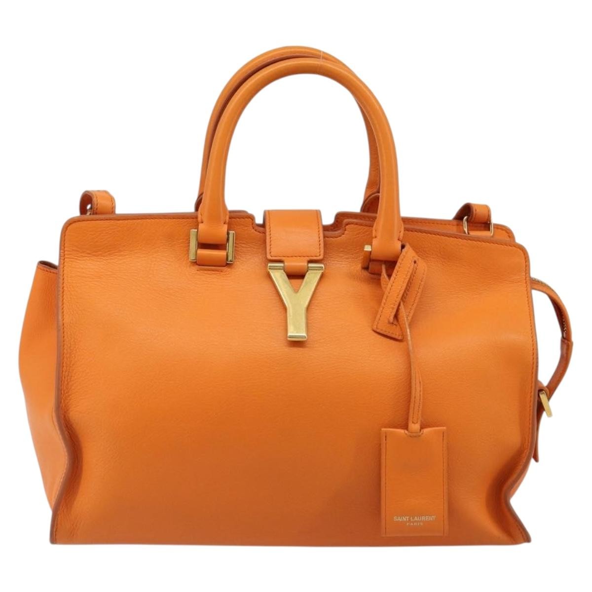 Saint Laurent Classic Y Cabas Leather Orange Leather Tote Bag Bag (Pre-Owned)