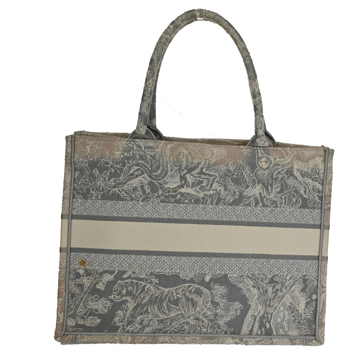 Christian Dior Book Tote Embroidered Canvas Gray Canvas Bag (Pre-Owned)
