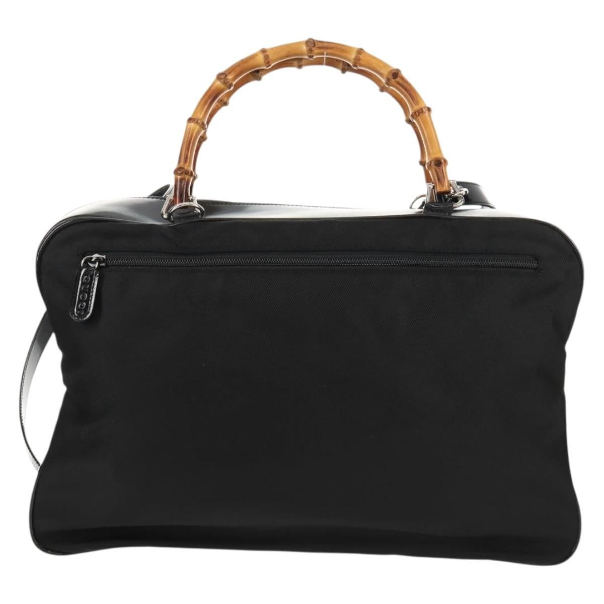 Gucci Vintage Bamboo Handle Nylon Black Nylon Handbag (Pre-Owned)