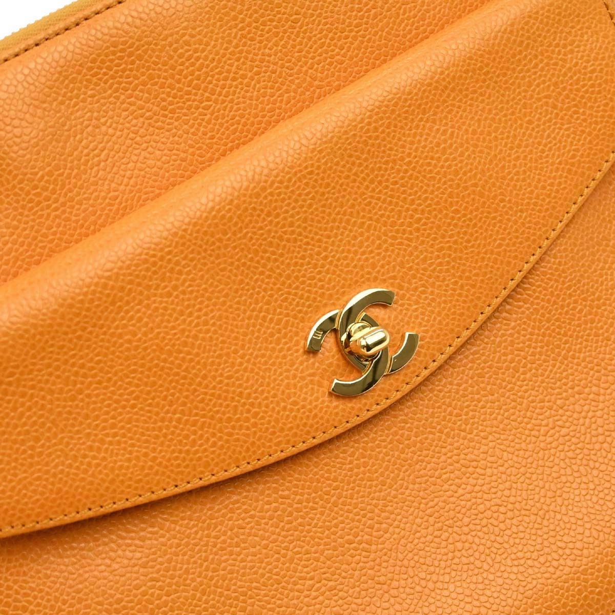 Chanel Vintage Front Pocket Leather Orange Leather Shoulder Bag Bag (Pre-Owned)